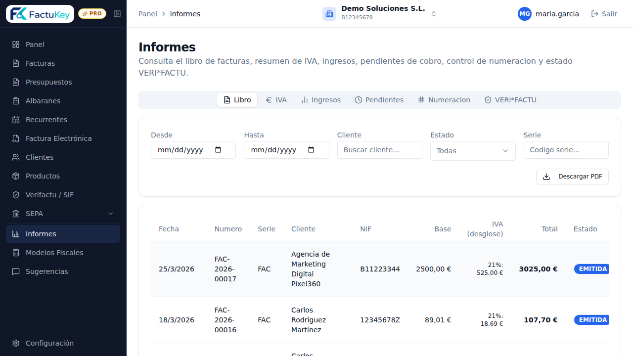 Gestión de impuestos e informes en FactuKey