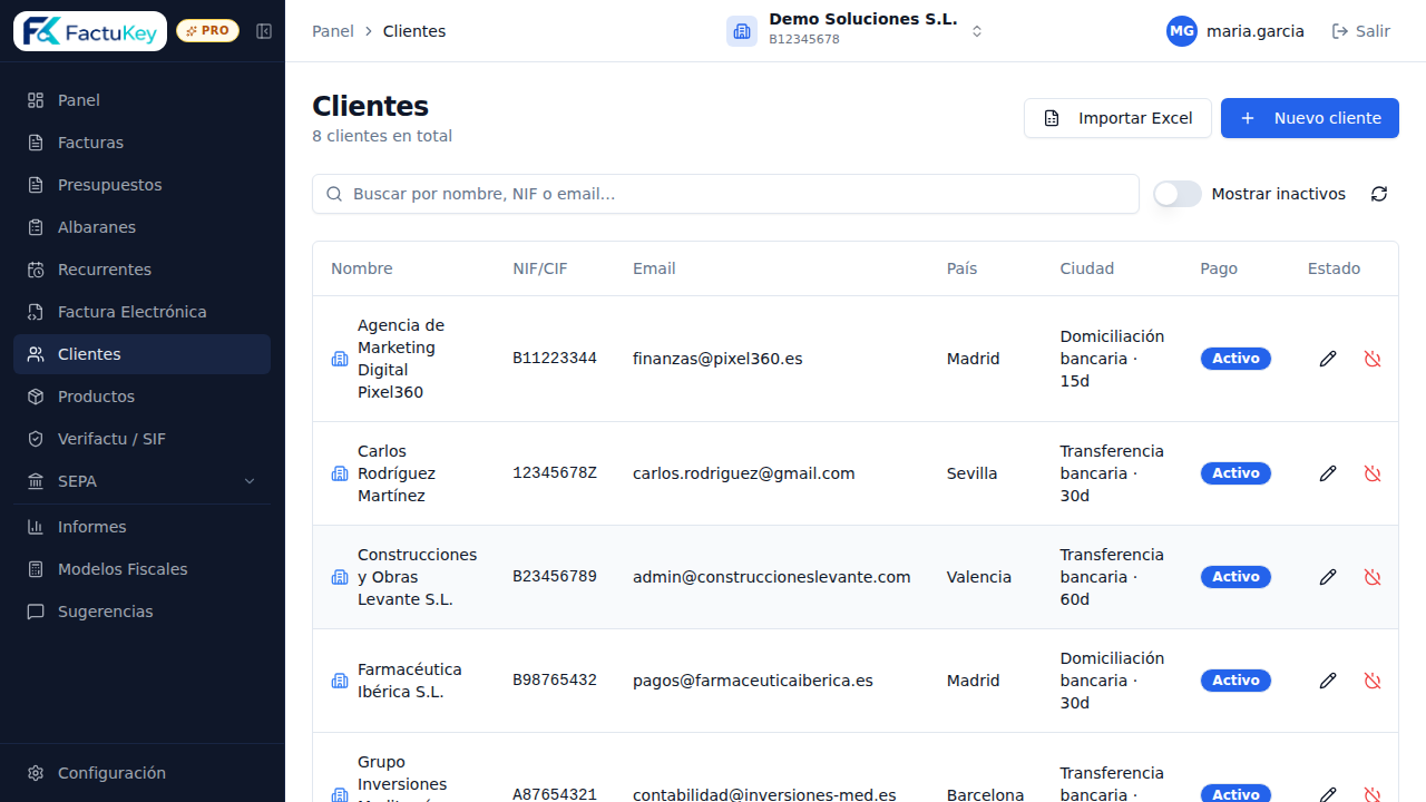 Gestion de Clientes en FactuKey