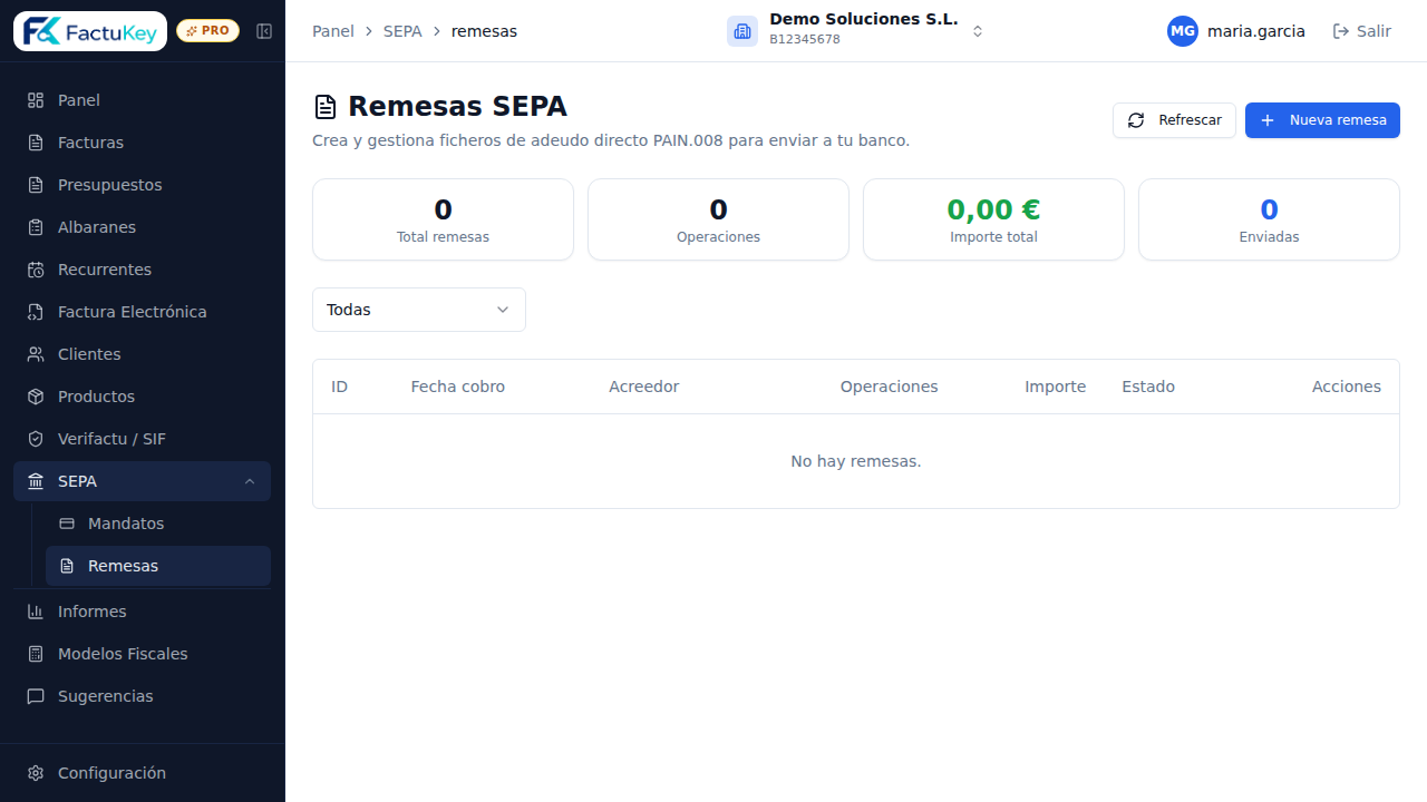 Remesas Bancarias SEPA en FactuKey